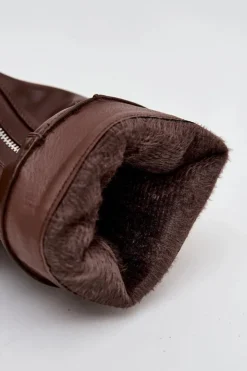 Boto Kozaki Ocieplane|Kozaki Płaskie*Kozaki Damskie Z Wywiniętą Cholewką Klamrą I Srebrnym Zamkiem Ocieplane Brązowe Bressa Brązowy