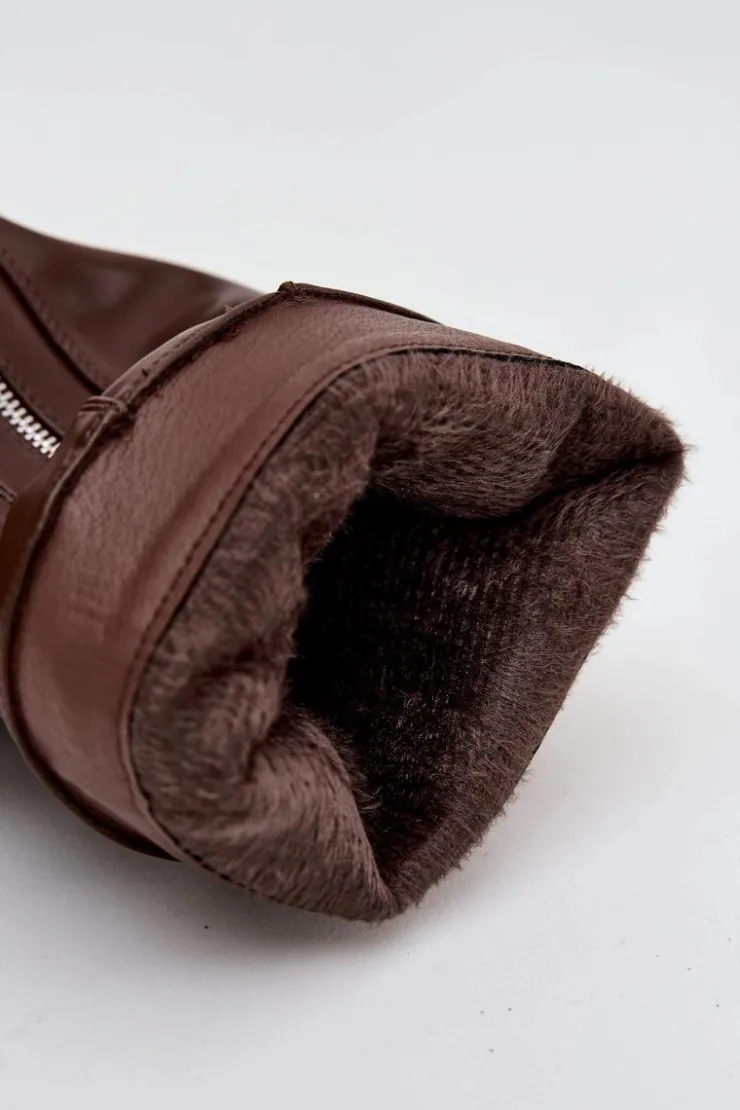 Boto Kozaki Ocieplane|Kozaki Płaskie*Kozaki Damskie Z Wywiniętą Cholewką Klamrą I Srebrnym Zamkiem Ocieplane Brązowe Bressa Brązowy
