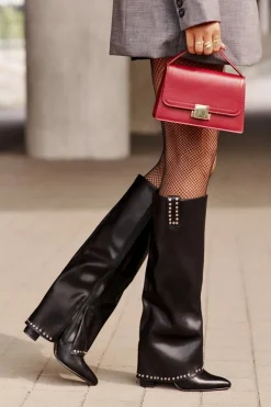 Boto Kozaki Przed Kolano|Kozaki Na Obcasie*Kozaki Damskie Z Wywiniętą Cholewką Na Słupku Czarne Kaielia