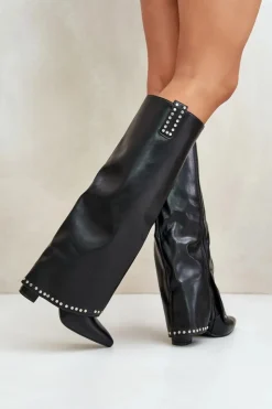 Boto Kozaki Przed Kolano|Kozaki Na Obcasie*Kozaki Damskie Z Wywiniętą Cholewką Na Słupku Czarne Kaielia