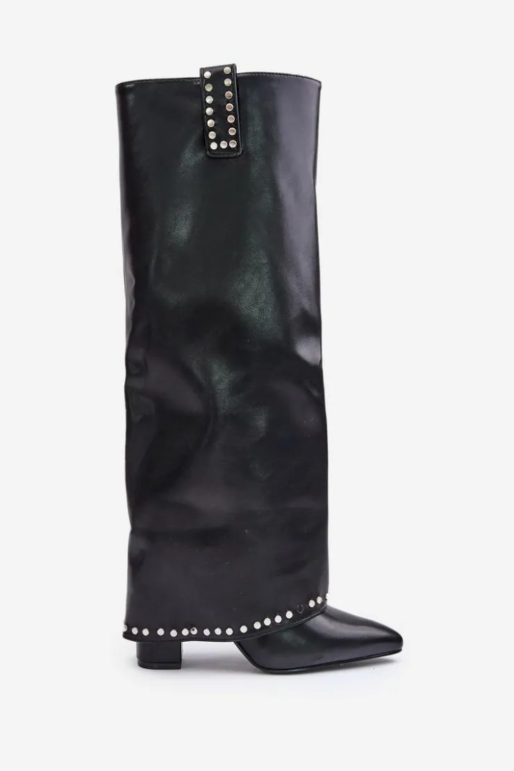 Boto Kozaki Przed Kolano|Kozaki Na Obcasie*Kozaki Damskie Z Wywiniętą Cholewką Na Słupku Czarne Kaielia