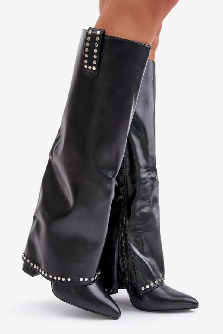 Boto Kozaki Przed Kolano|Kozaki Na Obcasie*Kozaki Damskie Z Wywiniętą Cholewką Na Słupku Czarne Kaielia