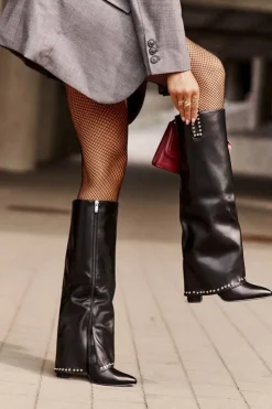 Boto Kozaki Przed Kolano|Kozaki Na Obcasie*Kozaki Damskie Z Wywiniętą Cholewką Na Słupku Czarne Kaielia