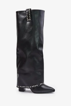 Boto Kozaki Przed Kolano|Kozaki Na Obcasie*Kozaki Damskie Z Wywiniętą Cholewką Na Słupku Czarne Kaielia