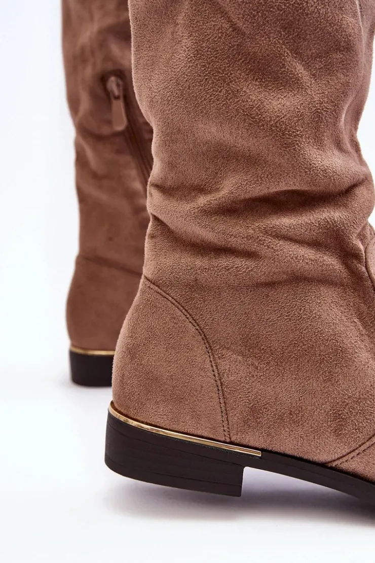 Damskie Boto Kozaki Damskie Za Kolano Na Płaskim Obcasie Beżowe Bikka