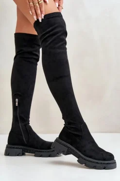 Boto Muszkieterki|Kozaki Za Kolano*Kozaki Damskie Za Kolano Eko Zamszowe Czarne Irithalla