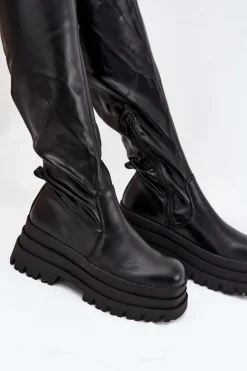 Online Boto Kozaki Damskie Za Kolano Na Masywnej Platformie Czarne Erisna