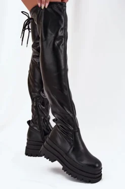 Online Boto Kozaki Damskie Za Kolano Na Masywnej Platformie Czarne Erisna