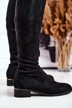 Online Boto Kozaki Damskie Za Kolano Eko-Zamsz Czarne Dove