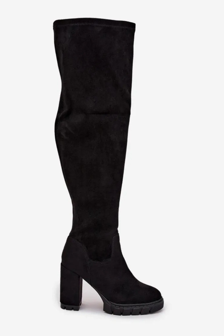 Damskie Boto Kozaki Damskie Za Kolano Na Słupku Eko Zamszowe Czarne Tahlina