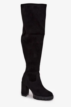 Damskie Boto Kozaki Damskie Za Kolano Na Słupku Eko Zamszowe Czarne Tahlina