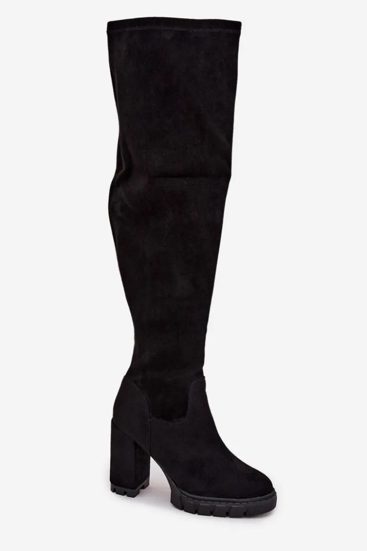 Damskie Boto Kozaki Damskie Za Kolano Na Słupku Eko Zamszowe Czarne Tahlina