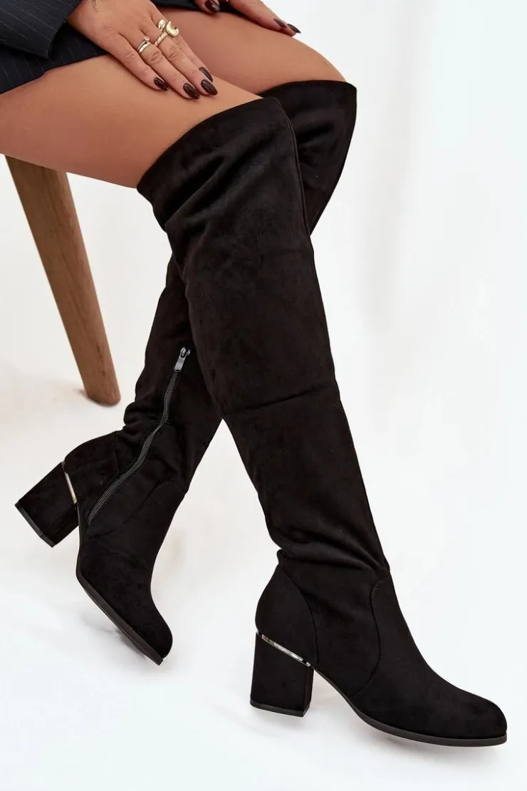Boto Muszkieterki|Kozaki Za Kolano*Kozaki Damskie Za Kolano Na Słupku Z Eko Zamszu Czarne Zaretta
