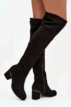 Boto Muszkieterki|Kozaki Za Kolano*Kozaki Damskie Za Kolano Na Słupku Z Eko Zamszu Czarne Zaretta