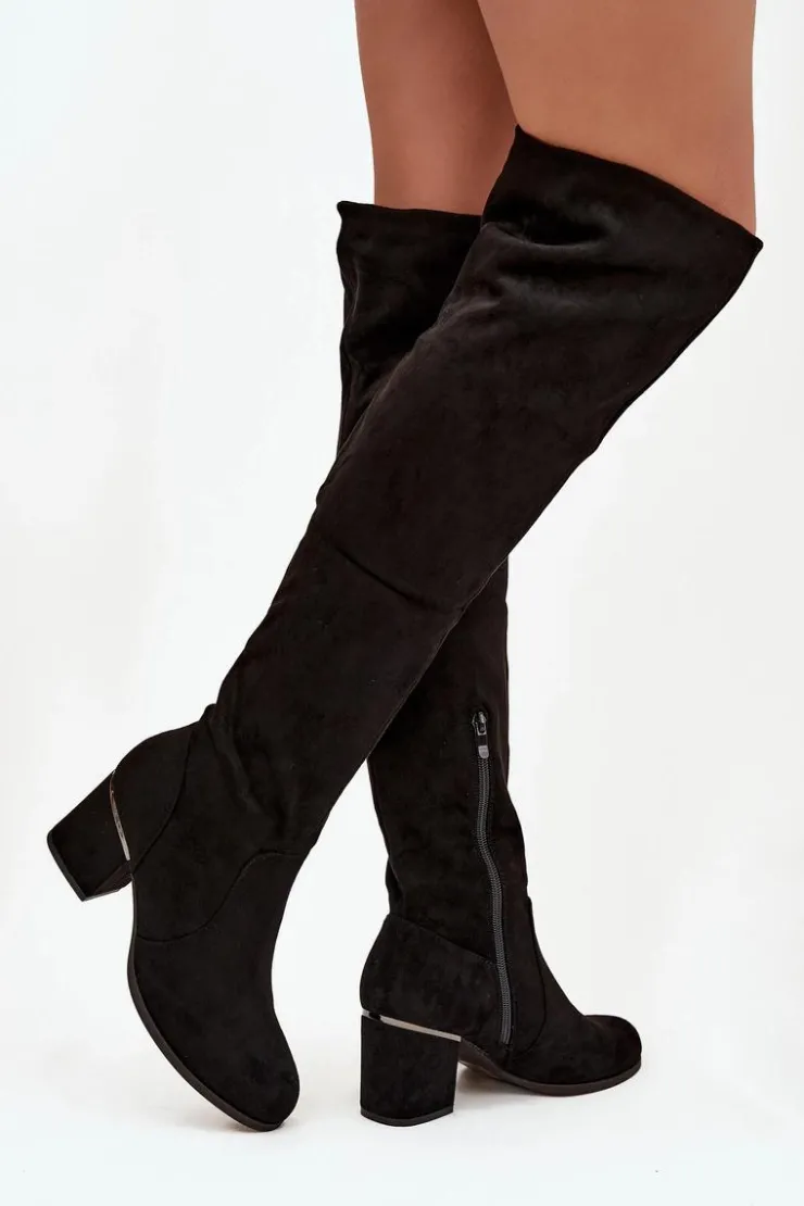 Boto Muszkieterki|Kozaki Za Kolano*Kozaki Damskie Za Kolano Na Słupku Z Eko Zamszu Czarne Zaretta