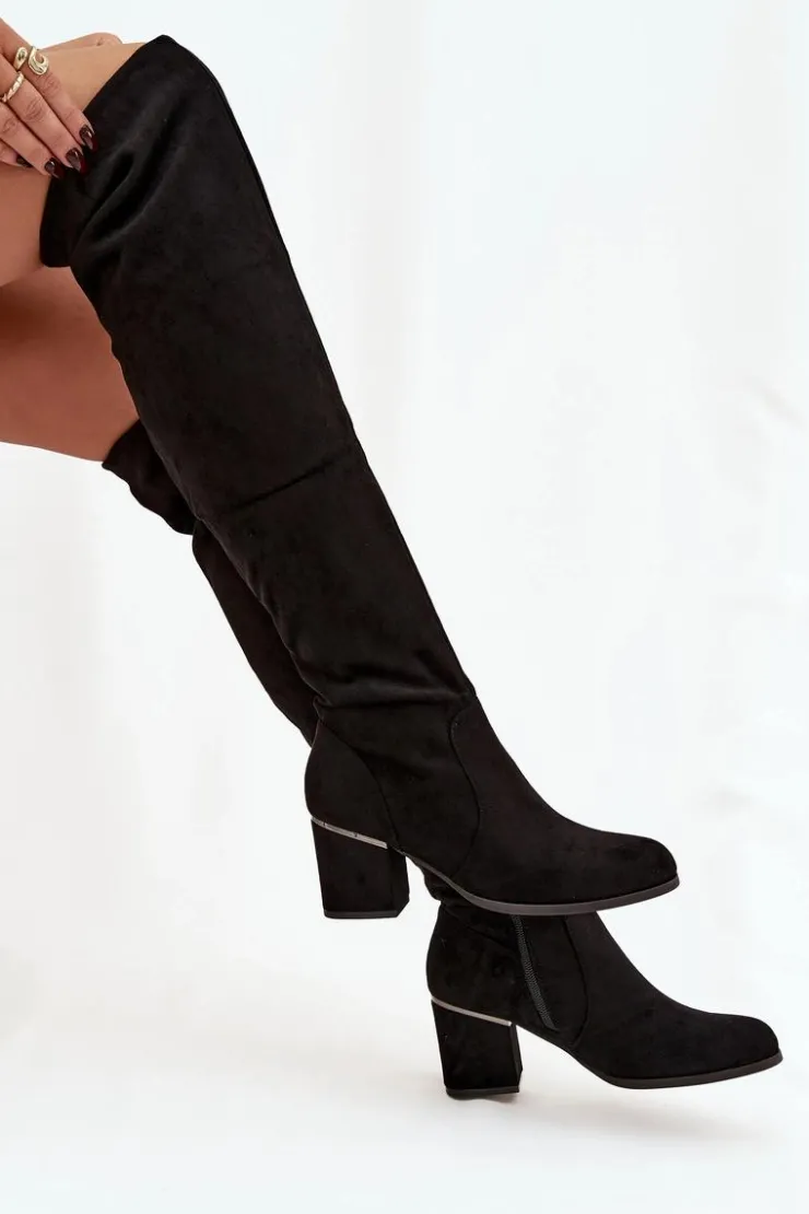 Boto Muszkieterki|Kozaki Za Kolano*Kozaki Damskie Za Kolano Na Słupku Z Eko Zamszu Czarne Zaretta