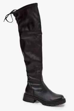 Damskie Boto Kozaki Damskie Za Kolano Z Wiązaniem Czarne Rylissa