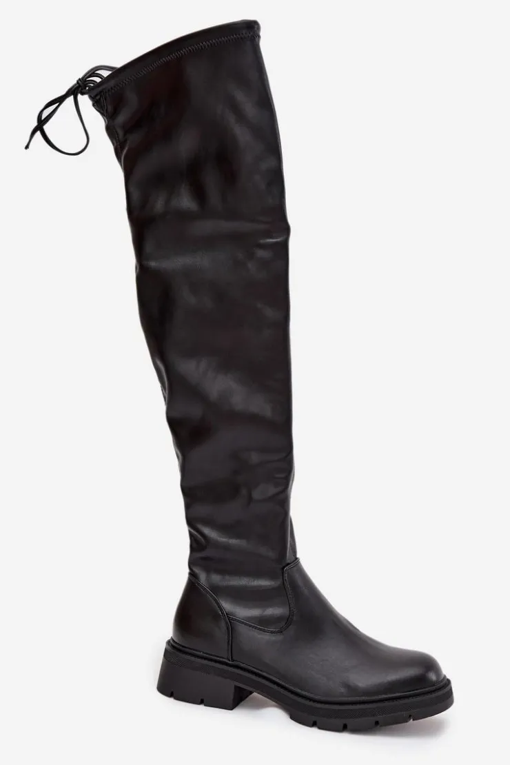 Damskie Boto Kozaki Damskie Za Kolano Z Wiązaniem Czarne Rylissa