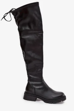 Damskie Boto Kozaki Damskie Za Kolano Z Wiązaniem Czarne Rylissa