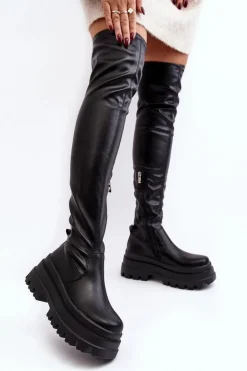 Boto Muszkieterki|Kozaki Za Kolano*Kozaki Damskie Za Kolano Na Masywnej Podeszwie Czarne Chinasa