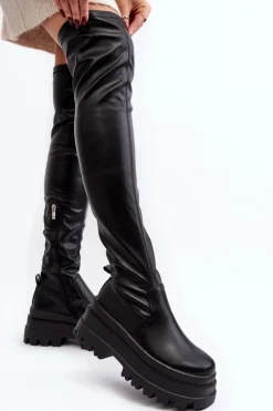 Boto Muszkieterki|Kozaki Za Kolano*Kozaki Damskie Za Kolano Na Masywnej Podeszwie Czarne Chinasa