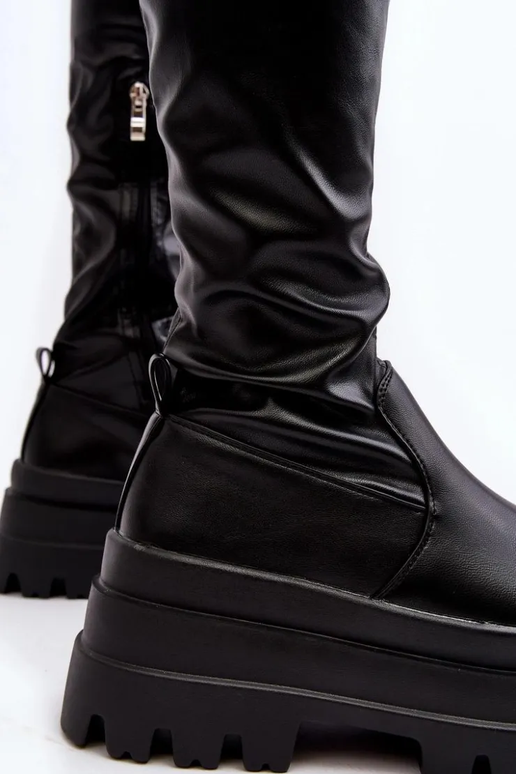 Boto Muszkieterki|Kozaki Za Kolano*Kozaki Damskie Za Kolano Na Masywnej Podeszwie Czarne Chinasa