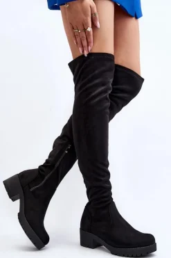 Damskie Boto Kozaki Damskie Za Kolano Na Niskim Obcasie Czarne Berrinda