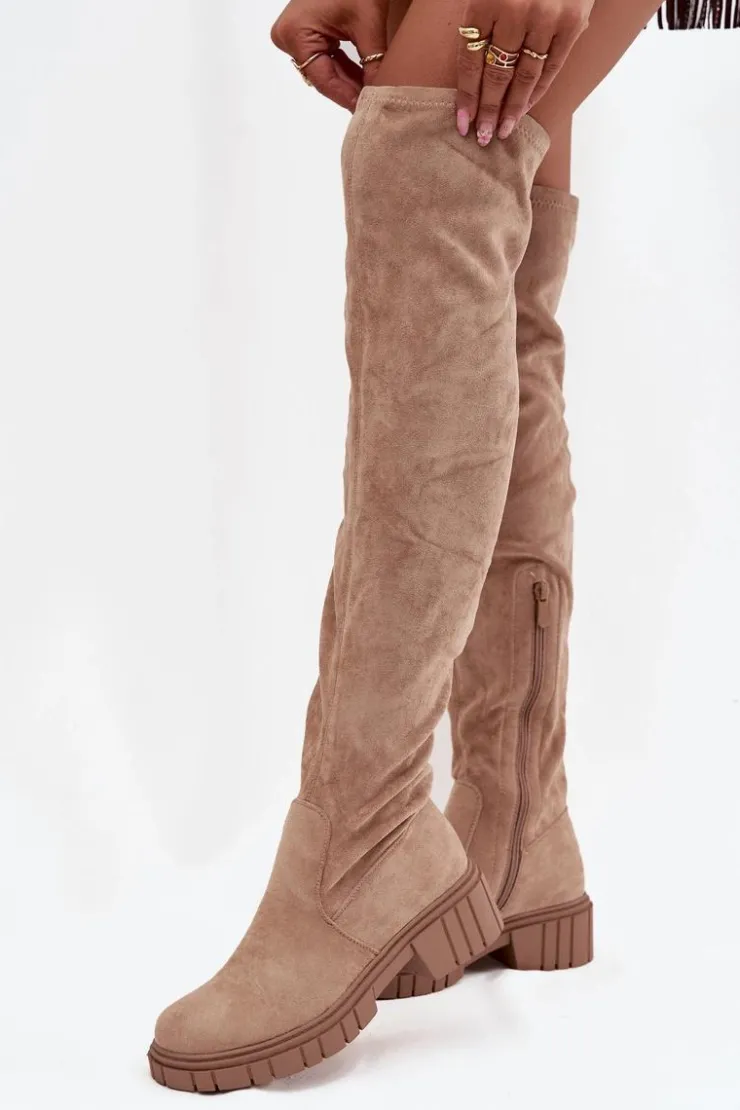 Clearance Damskie buty S.Barski Kozaki Damskie Za Kolano S.Barski HY42-122 Beżowe