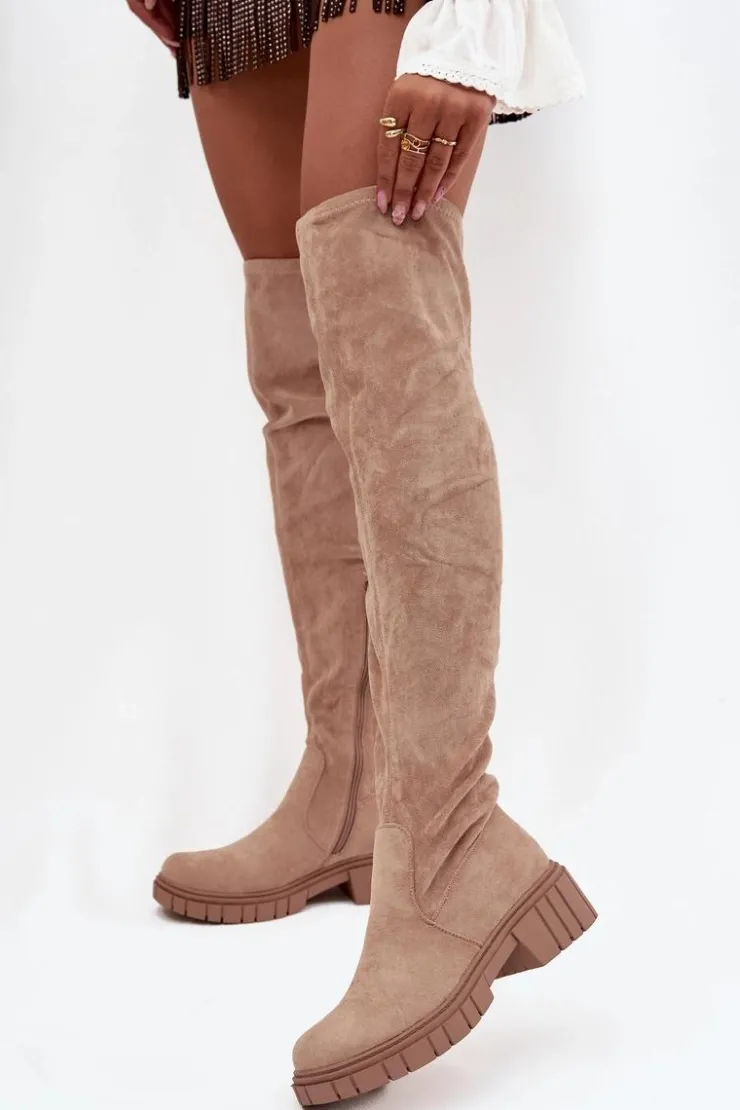 Clearance Damskie buty S.Barski Kozaki Damskie Za Kolano S.Barski HY42-122 Beżowe