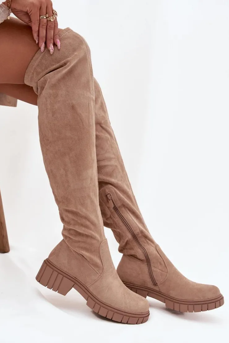 Clearance Damskie buty S.Barski Kozaki Damskie Za Kolano S.Barski HY42-122 Beżowe