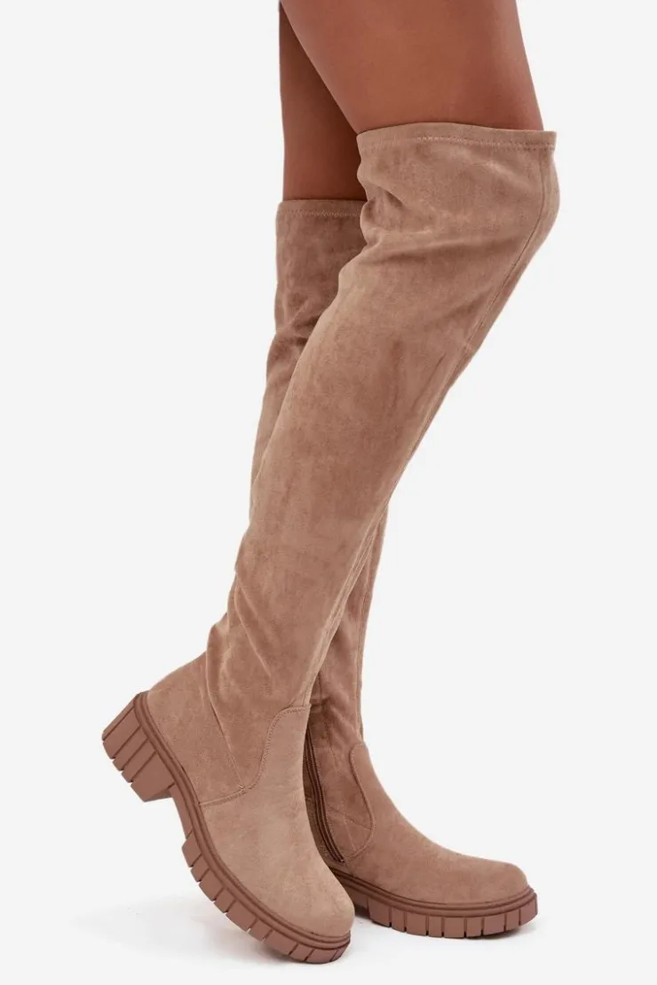 Clearance Damskie buty S.Barski Kozaki Damskie Za Kolano S.Barski HY42-122 Beżowe