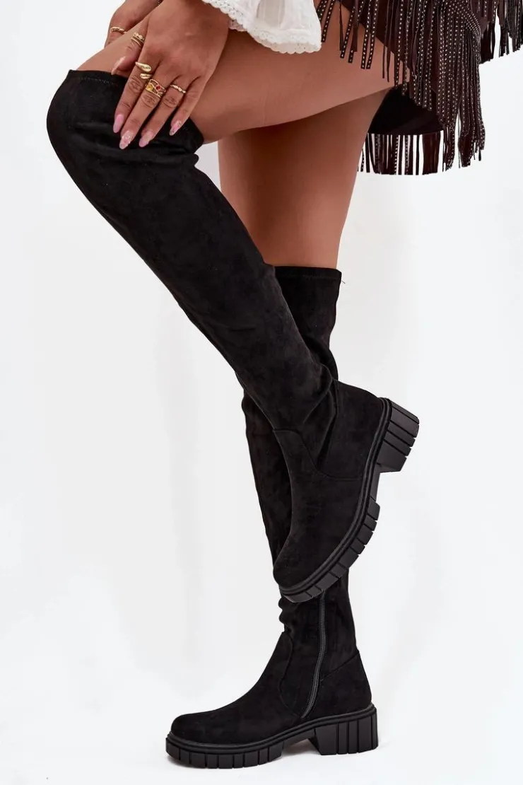 Damskie buty S.Barski Kozaki Ocieplane|Muszkieterki*Kozaki Damskie Za Kolano S.Barski HY42-122 Czarne Czarny