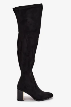 Boto Kozaki Ocieplane|Muszkieterki*Kozaki Damskie Za Kolano Na Słupku Eko Zamszowe Czarne Jelina