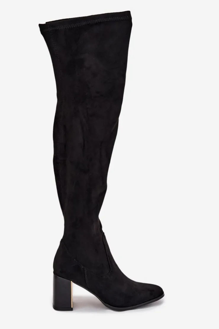 Boto Kozaki Ocieplane|Muszkieterki*Kozaki Damskie Za Kolano Na Słupku Eko Zamszowe Czarne Jelina