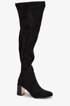 Boto Kozaki Ocieplane|Muszkieterki*Kozaki Damskie Za Kolano Na Słupku Eko Zamszowe Czarne Jelina