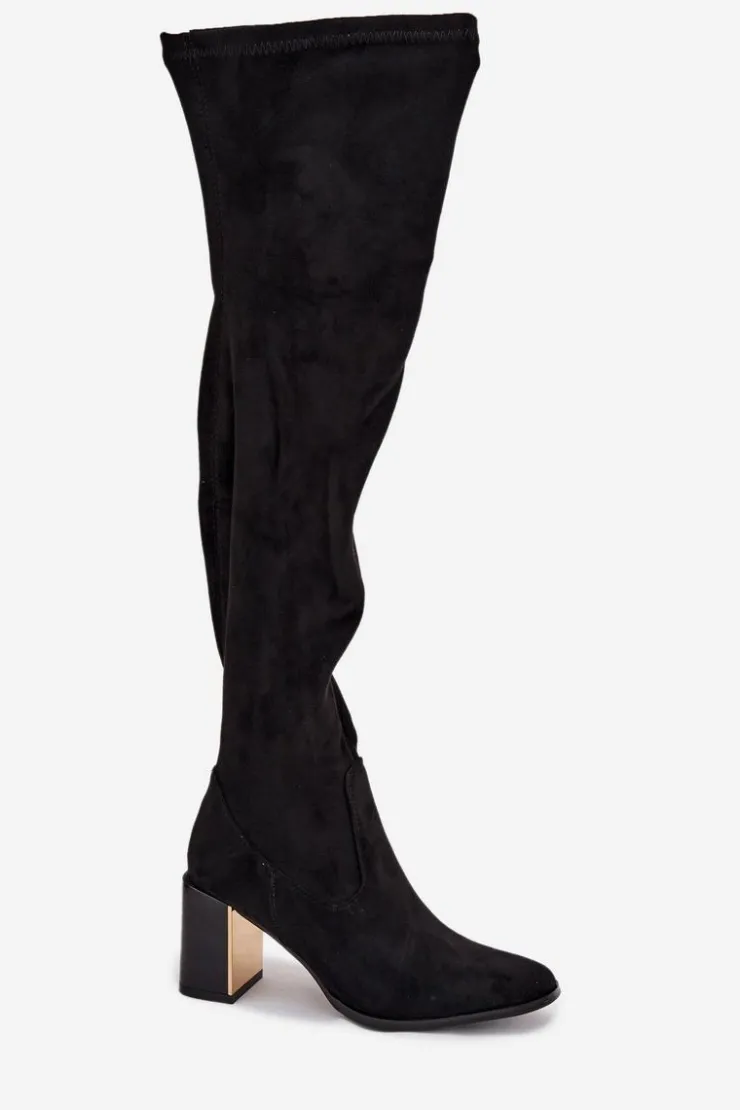 Boto Kozaki Ocieplane|Muszkieterki*Kozaki Damskie Za Kolano Na Słupku Eko Zamszowe Czarne Jelina