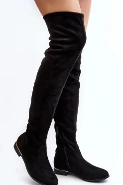 Best Boto Kozaki Damskie Za Kolano Na Płaskim Obcasie Czarne Bikka