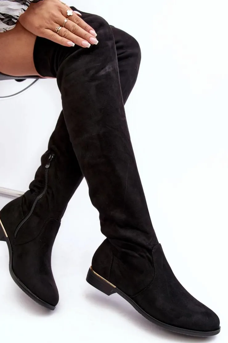 Best Boto Kozaki Damskie Za Kolano Na Płaskim Obcasie Czarne Bikka