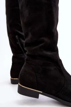 Best Boto Kozaki Damskie Za Kolano Na Płaskim Obcasie Czarne Bikka