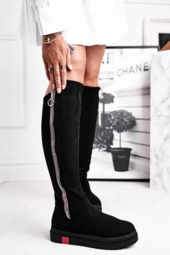 Boto Kozaki Płaskie|Kozaki Zamszowe*Kozaki Damskie Zamszowe Czarne Melbro