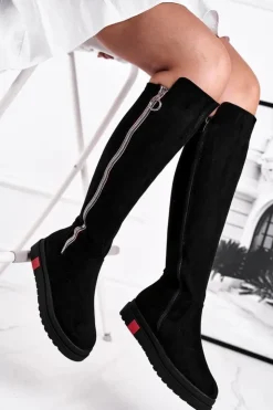 Boto Kozaki Płaskie|Kozaki Zamszowe*Kozaki Damskie Zamszowe Czarne Melbro