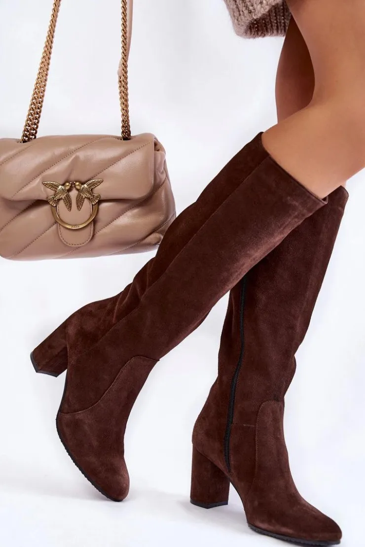 Damskie Laura Messi Kozaki Damskie Zamszowe 1415 Brązowe