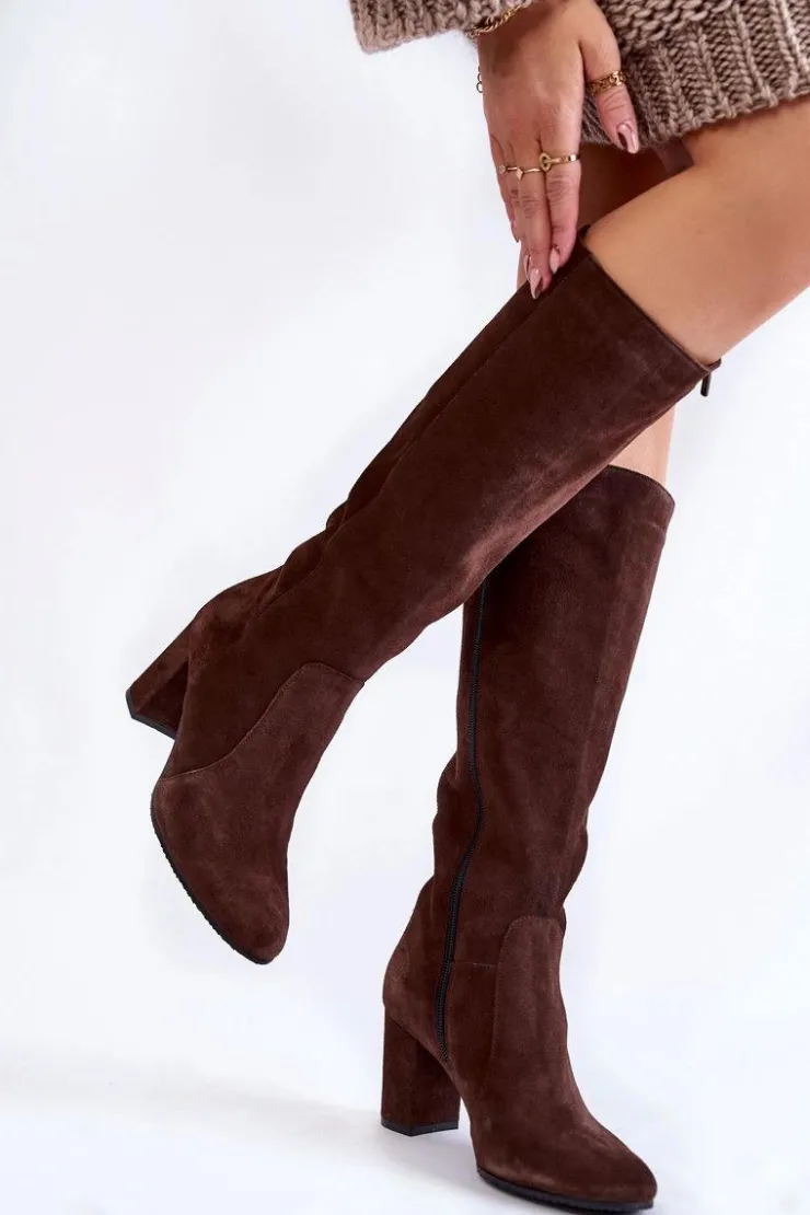 Damskie Laura Messi Kozaki Damskie Zamszowe 1415 Brązowe