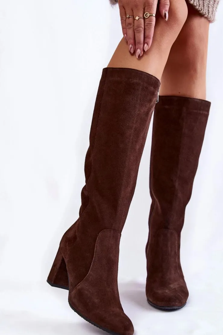 Damskie Laura Messi Kozaki Damskie Zamszowe 1415 Brązowe