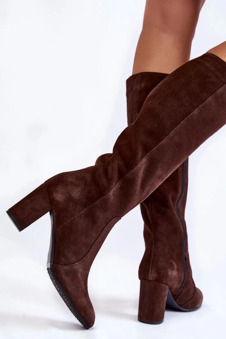 Damskie Laura Messi Kozaki Damskie Zamszowe 1415 Brązowe