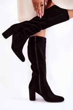 Outlet Laura Messi Kozaki Damskie Zamszowe Czarne 1415