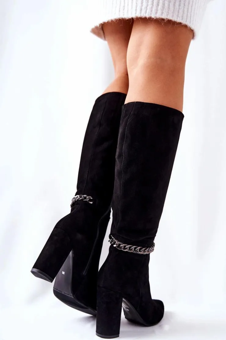 Outlet Laura Messi Kozaki Damskie Zamszowe Czarne 2292