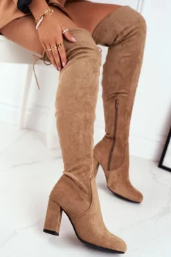 Boto Kozaki Wiosenne|Kozaki Na Obcasie*Kozaki Damskie Zamszowe Na Słupku Beżowe Highso