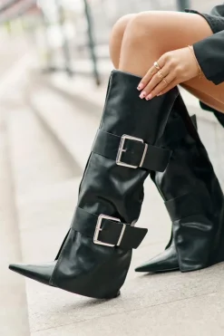 Best Boto Kozaki Do Kolana Na Koturnie Z Wywiniętą Cholewką I Klamrami Tamirla