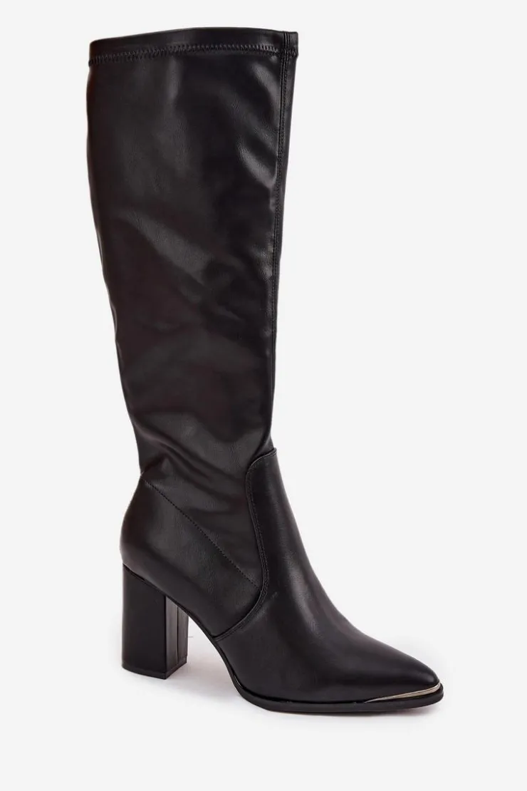 Damskie Damskie buty S.Barski Kozaki Do Kolana Na Obcasie Słupku Z Noskami W Szpic D&A HY42-921 Czarne